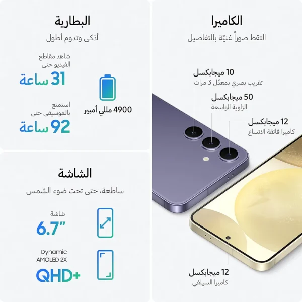 ⁦سامسونج هاتف ذكي جالكسي اس 24 بلس بنظام اندرويد وذاكرة تخزين 256GB RAM 12GB وكاميرا 50MP وشاشة اكبر اسرع وعمر بطارية طويل اسود اونيكس بشريحتين⁩ - الصورة ⁦9⁩